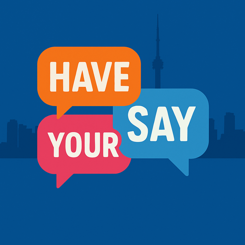 a logo with three text balloons saying "HAVE YOUR SAY"